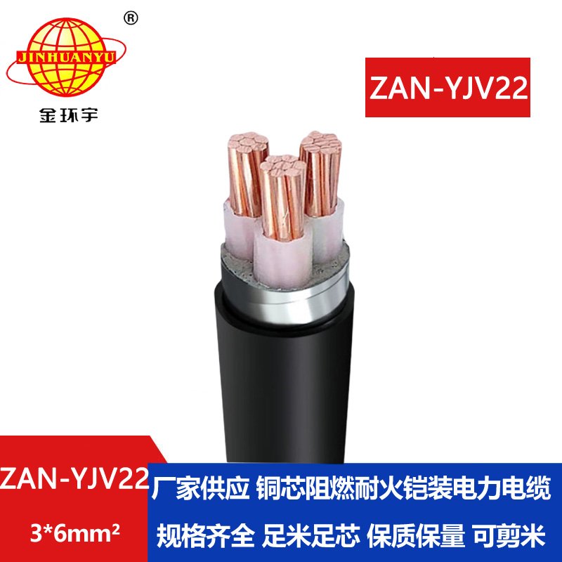 金環(huán)宇 a級阻燃耐火電纜ZAN-YJV22-3*6平方y(tǒng)jv22鎧裝電
