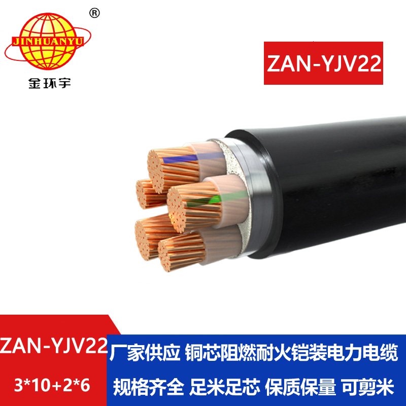 金環(huán)宇電纜 三相五線ZAN-YJV22-3X10+2X6鎧裝yjv22阻燃